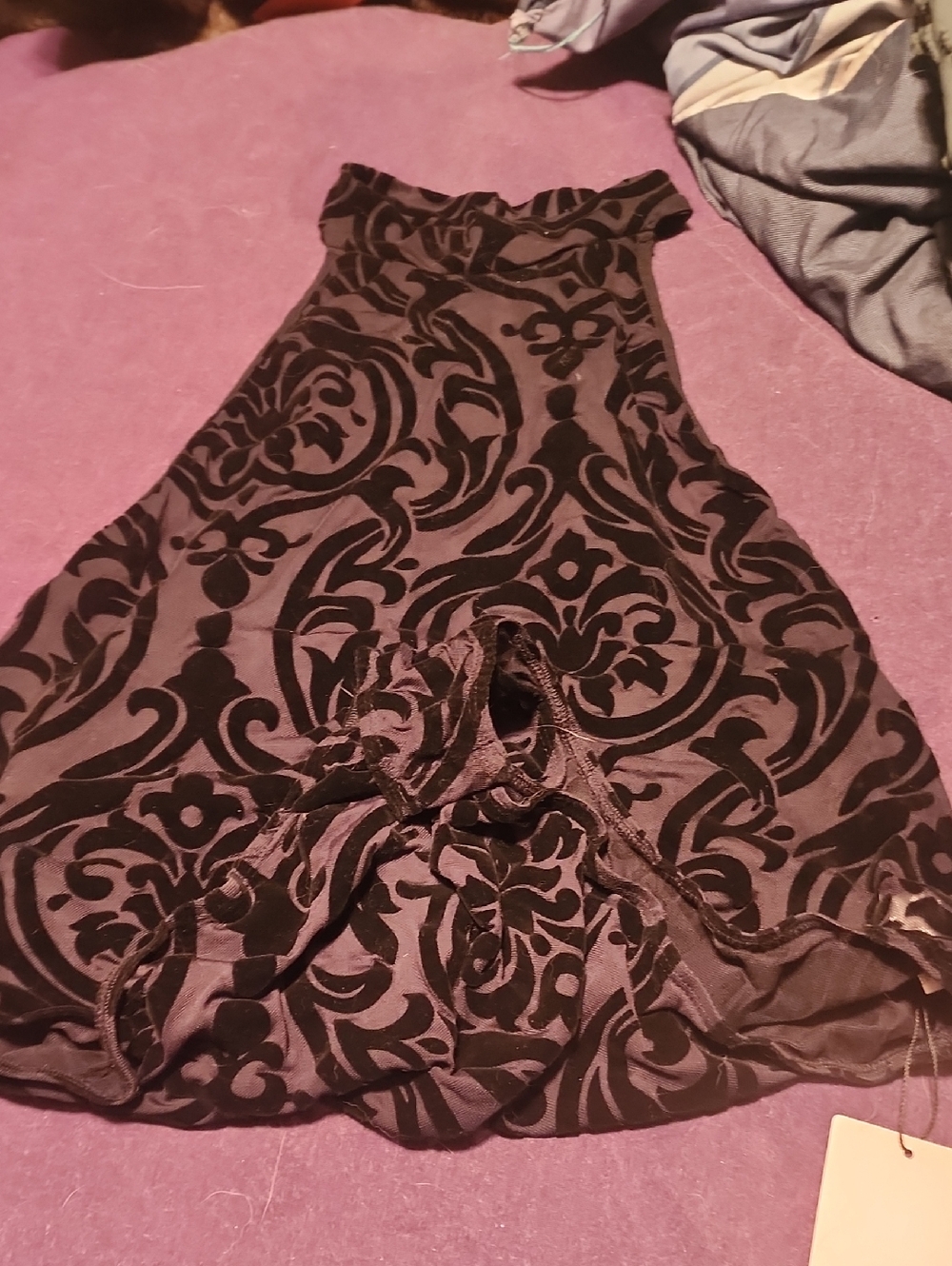 Black Flocked Pattern Halter Bodysuit